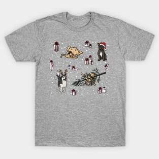 Malamute, Golden Retriever, Labrador, French Bulldog Christmas Dog And Gifts Pattern Digital Illustration T-Shirt